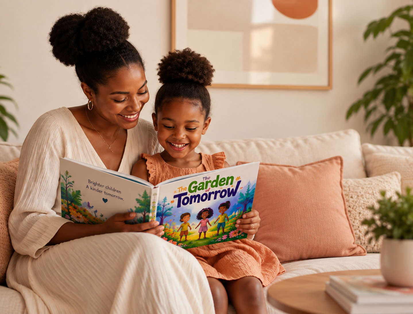 A mother and daughter reading a CloveKids book together